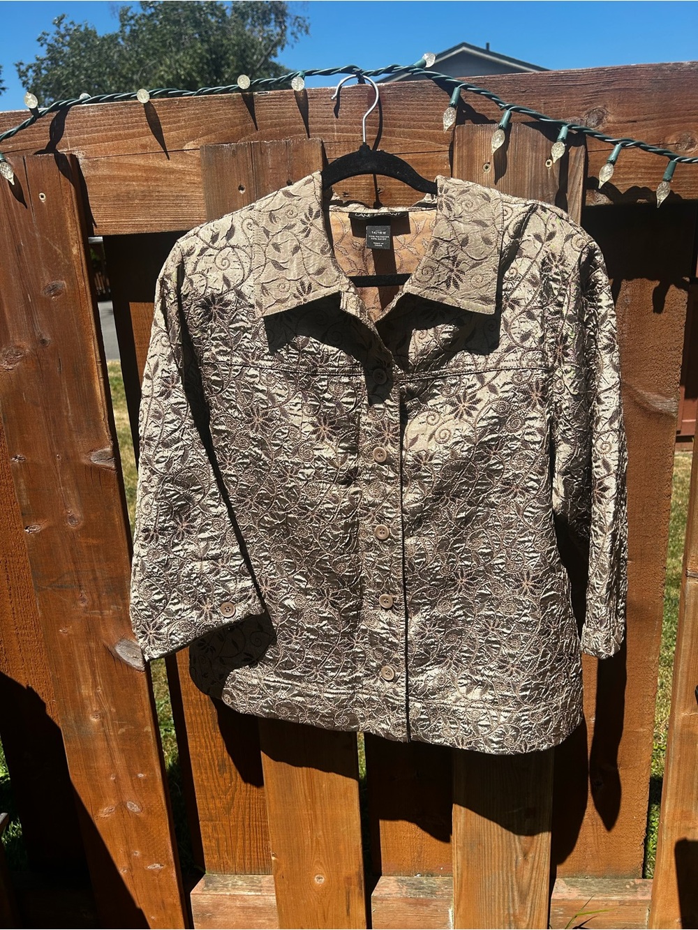 Lane Bryant Tan Embroidered Button-Front Jacket